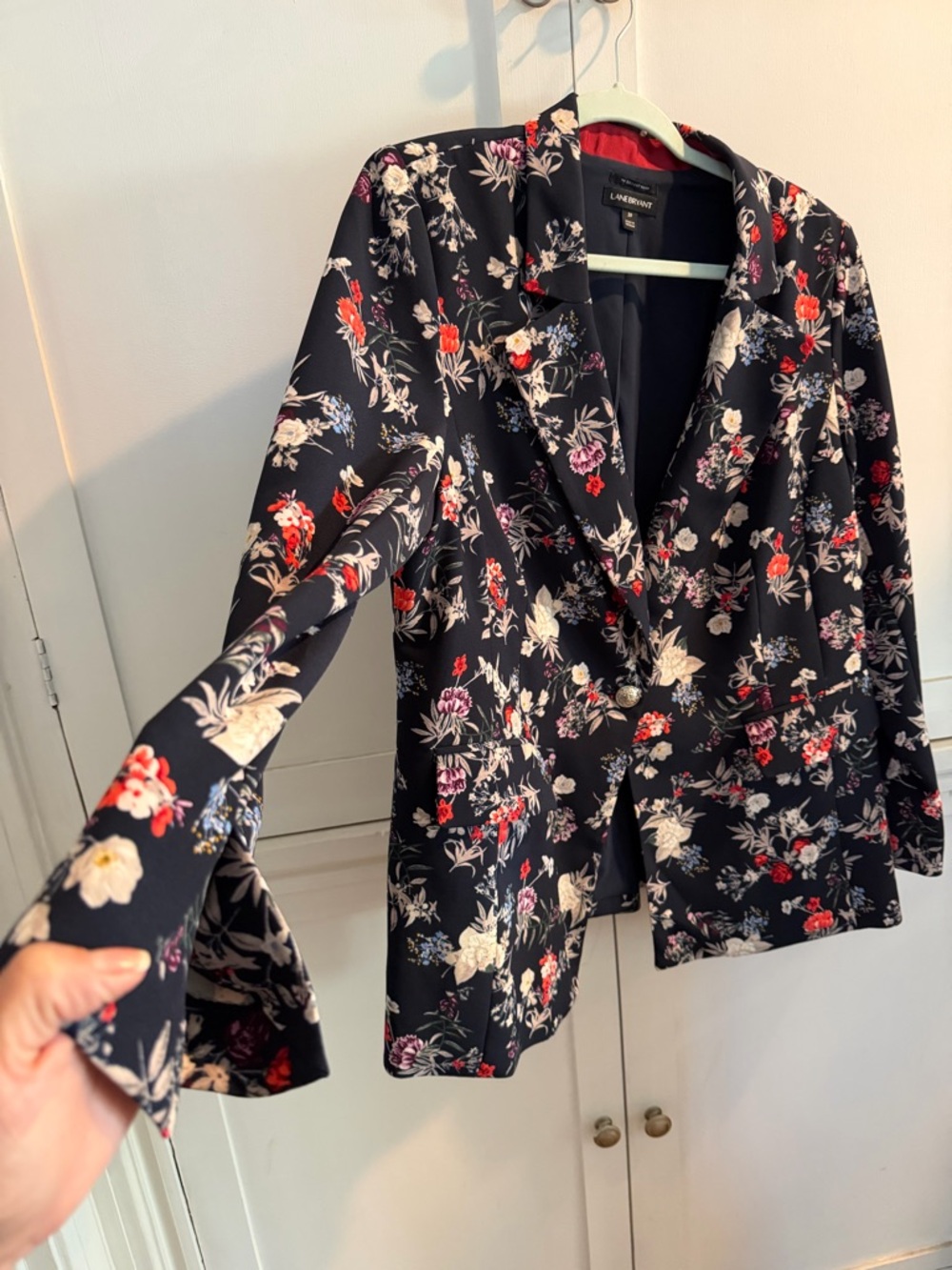 Lane Bryant dark blue Floral Blazer with Red and Cream Accents - Picture 3 of 5
